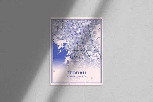 Urokliwa mapa miasta Jeddah w pastelowych odcieniach