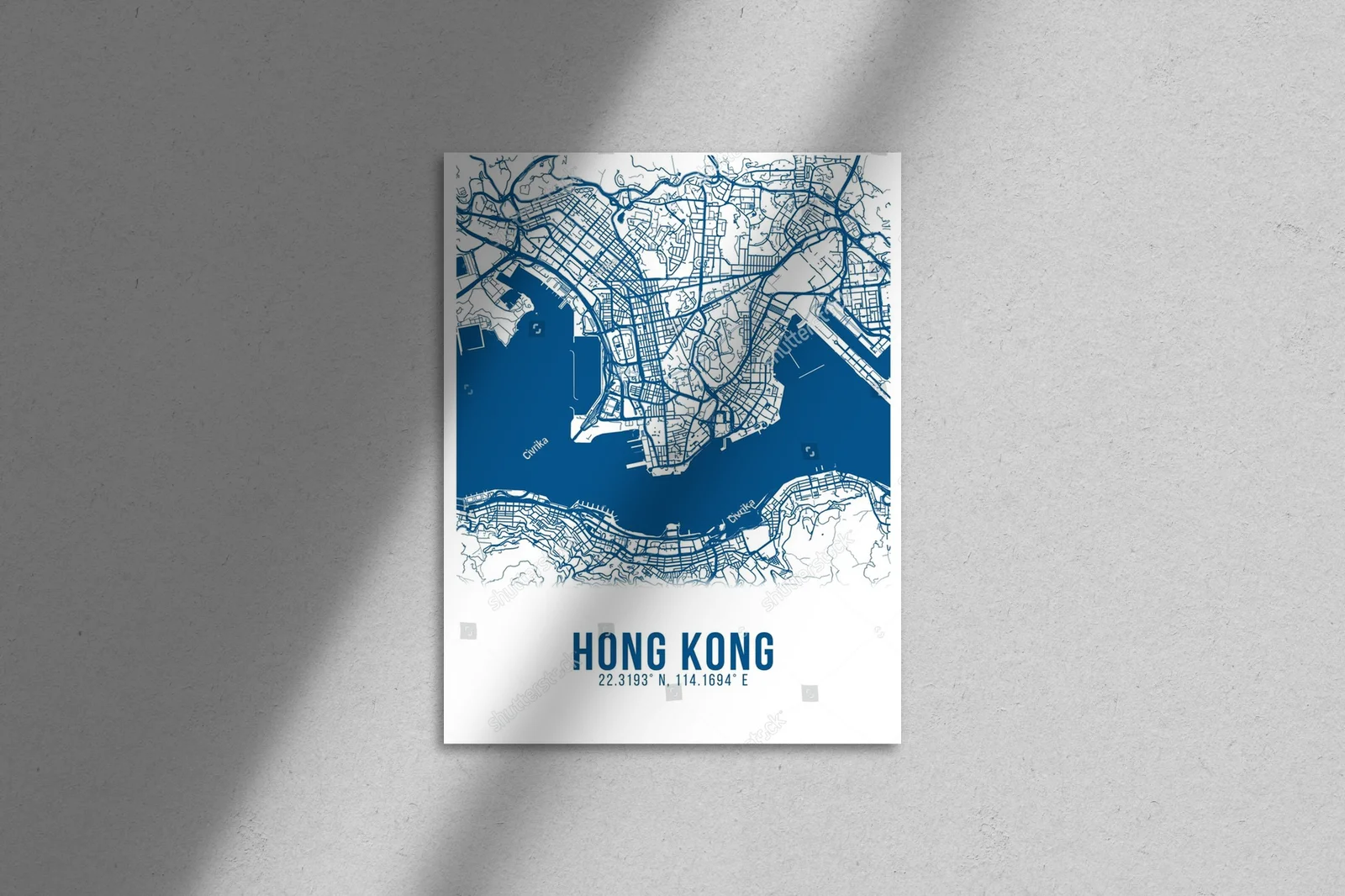 Harmonia błękitu - mapa Hong Kongu w delikatnych barwach