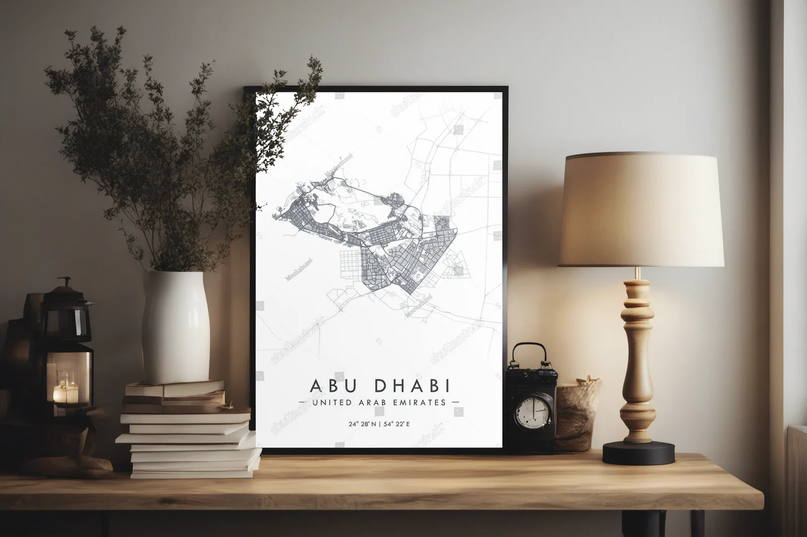 Minimalistyczna mapa Abu Dhabi w białej aranżacji