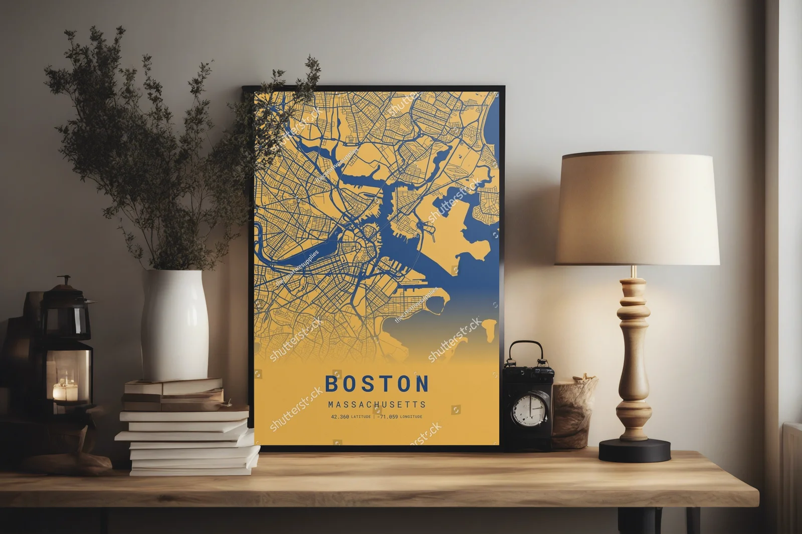 Nostalgiczna mapa Bostonu w pomarańczowych odcieniach