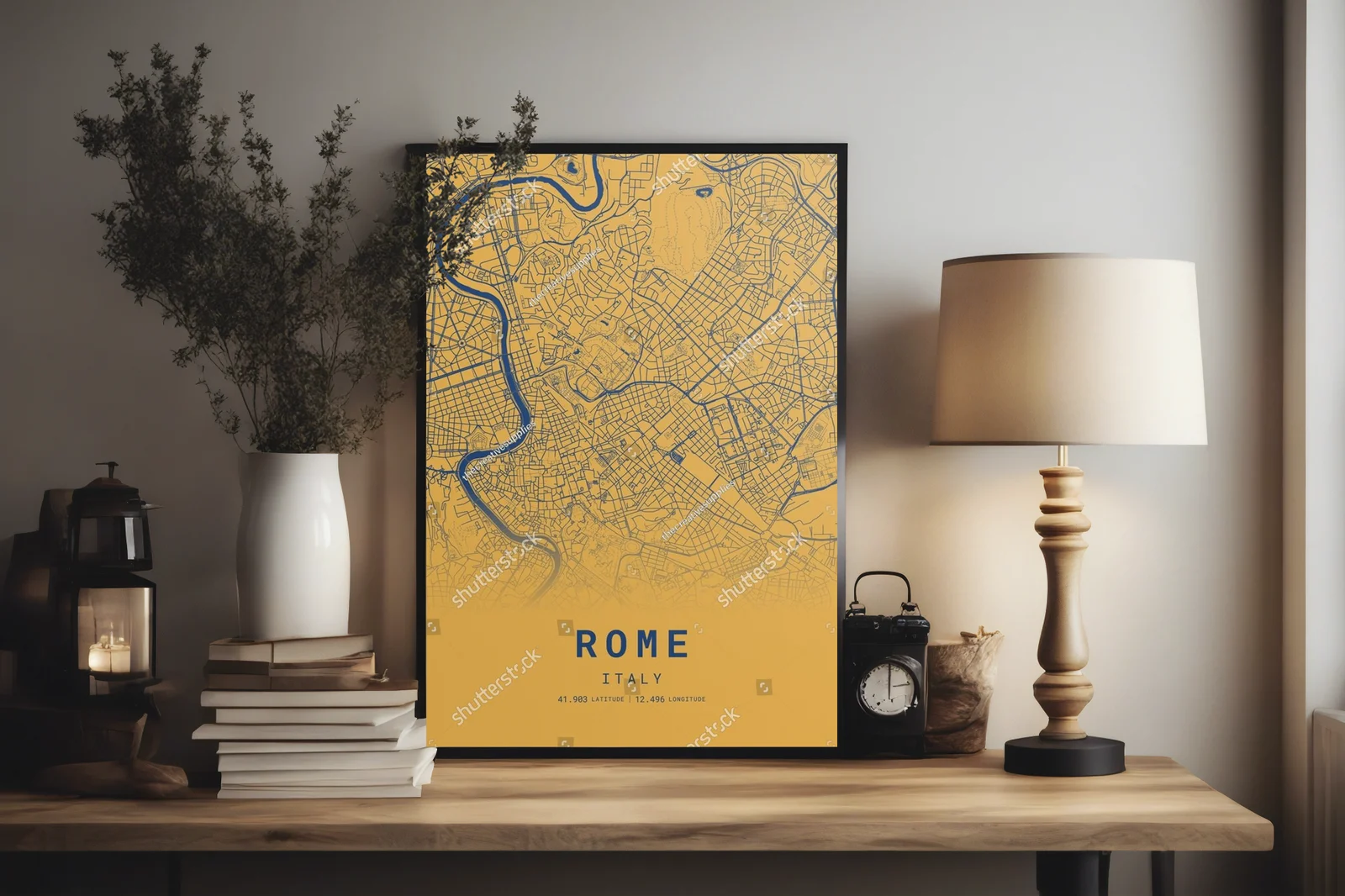Rome Orange and Dark Blue City Map Art