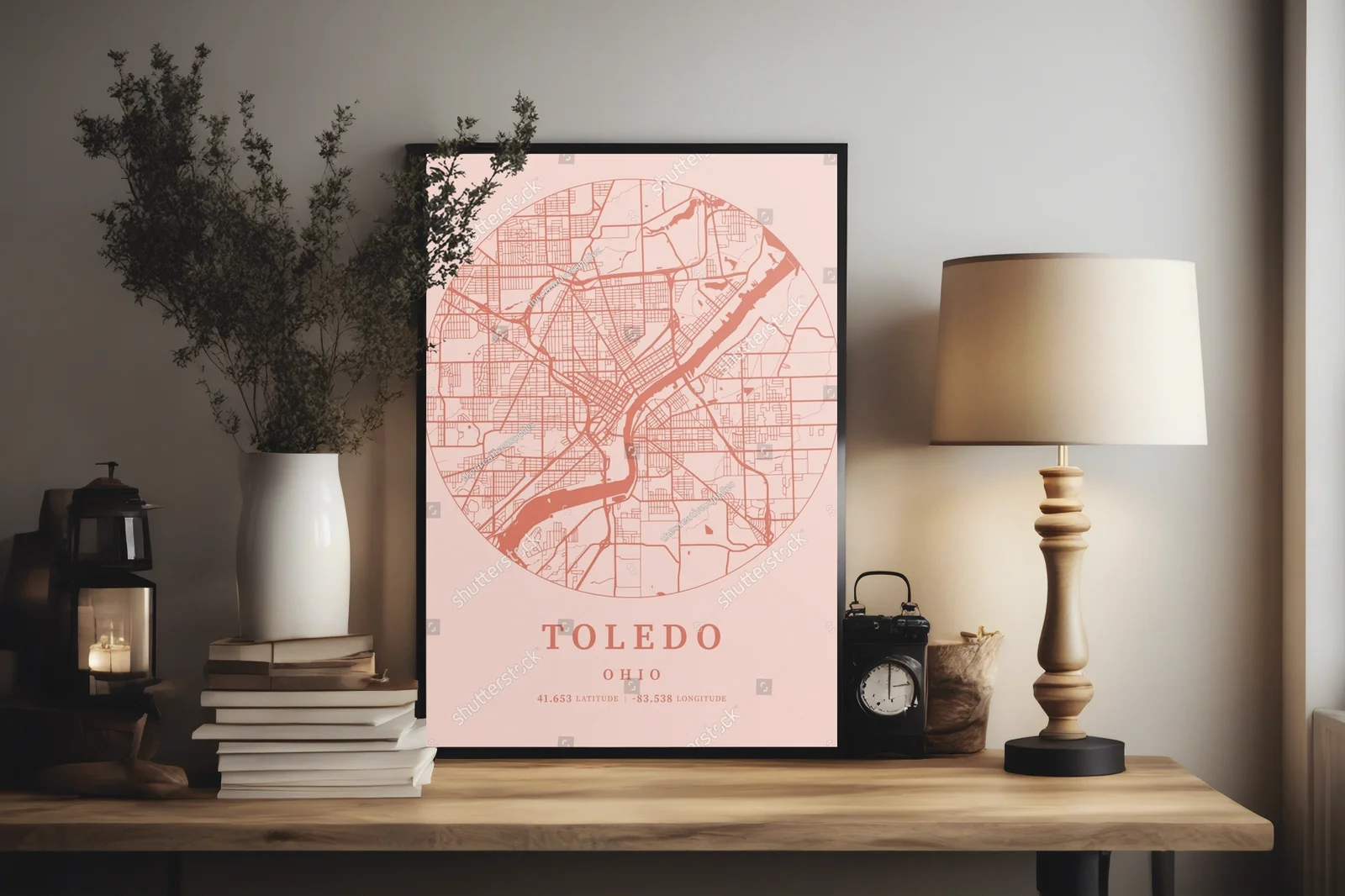 Urokliwa mapa Toledo w odcieniach różu