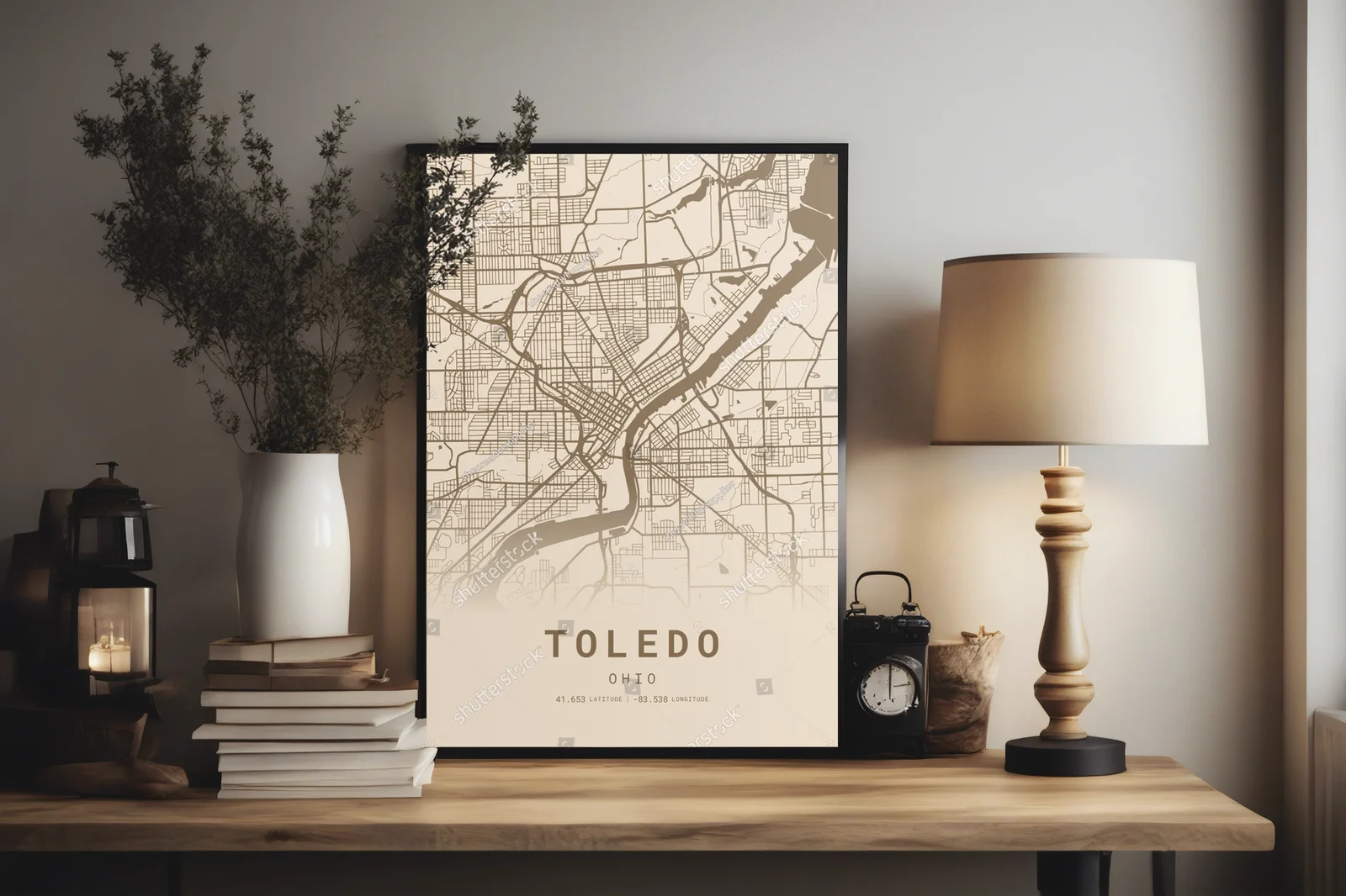 Elegancka mapa Toledo w stonowanych odcieniach