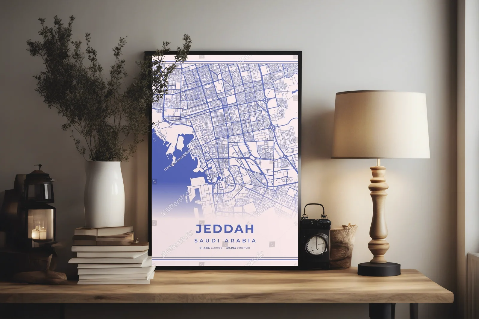 Urokliwa mapa miasta Jeddah w pastelowych odcieniach