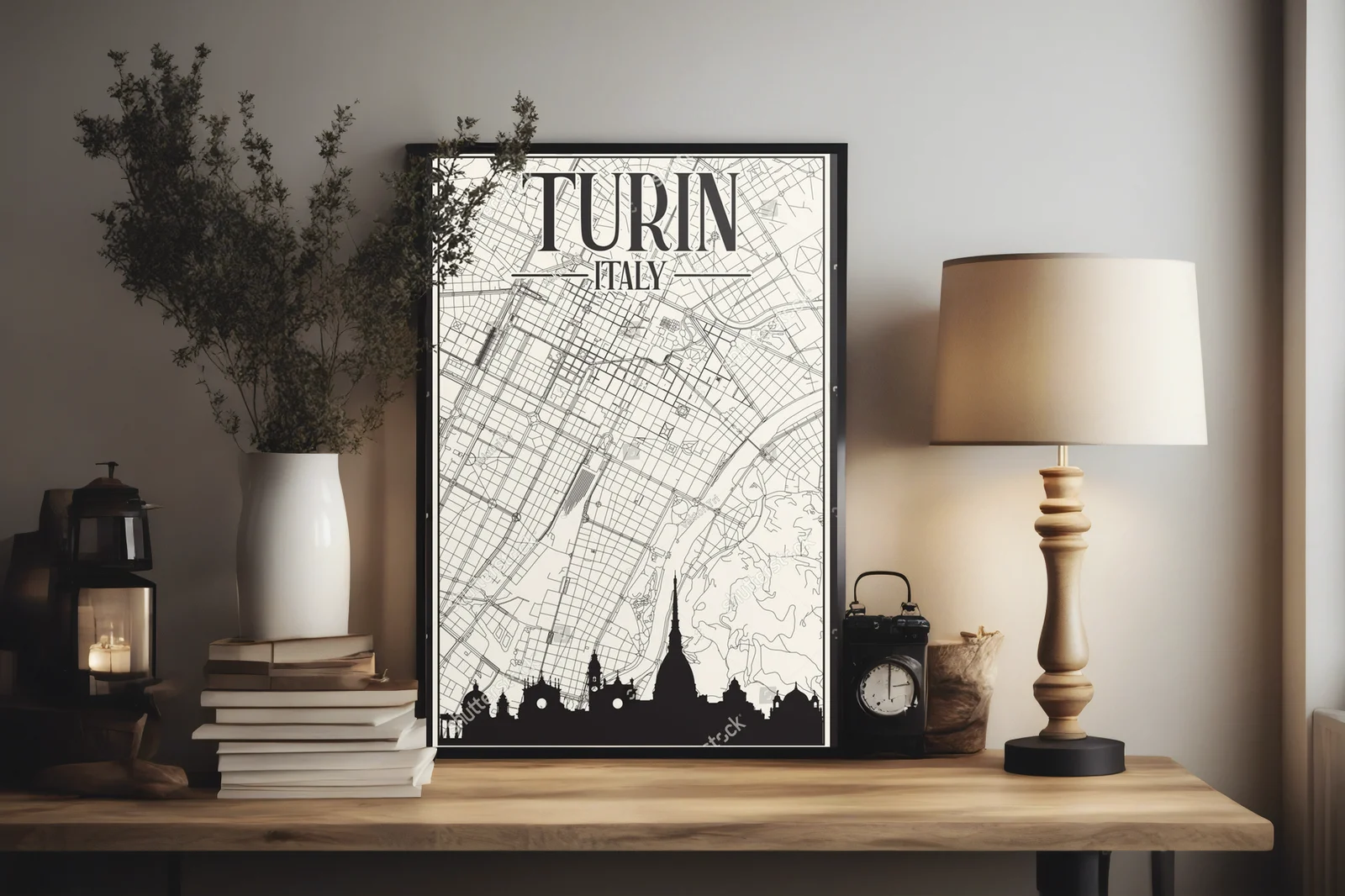 Klasyczna mapa ulic Turin w eleganckiej oprawie