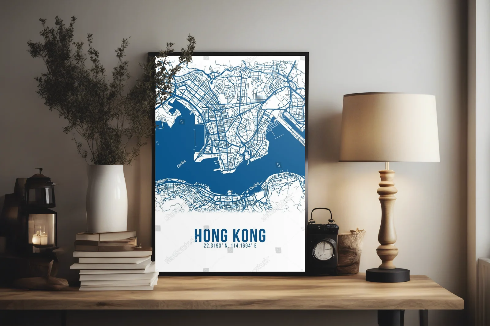 Harmonia błękitu - mapa Hong Kongu w delikatnych barwach