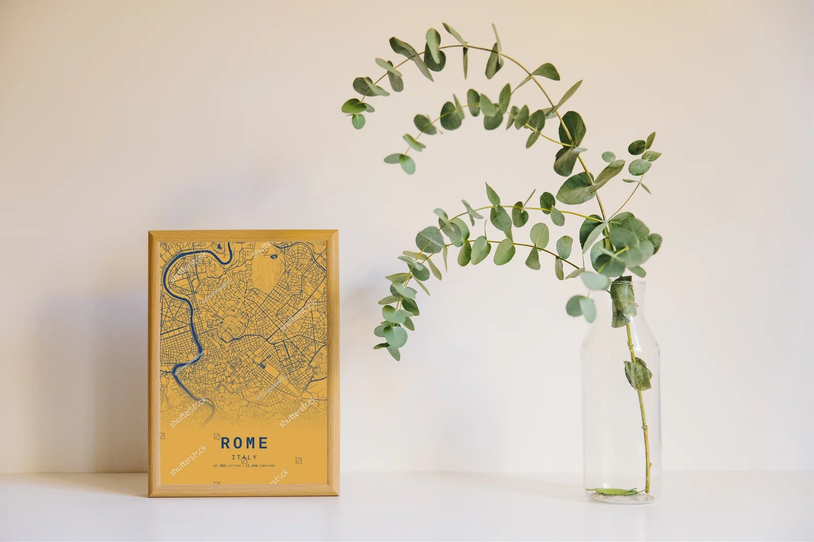 Rome Orange and Dark Blue City Map Art