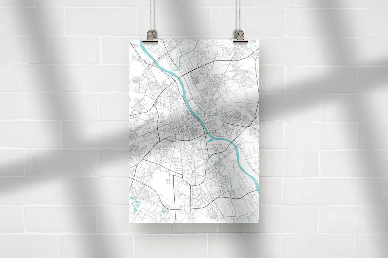 Artystyczna mapa Warszawy w monochromatycznych barwach