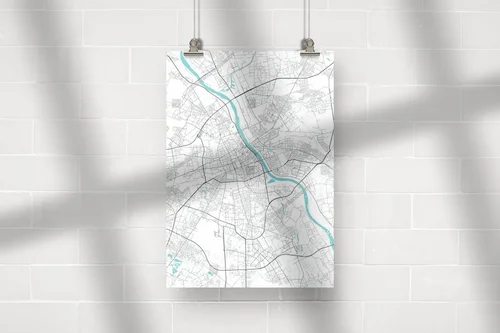 Artystyczna mapa Warszawy w monochromatycznych barwach