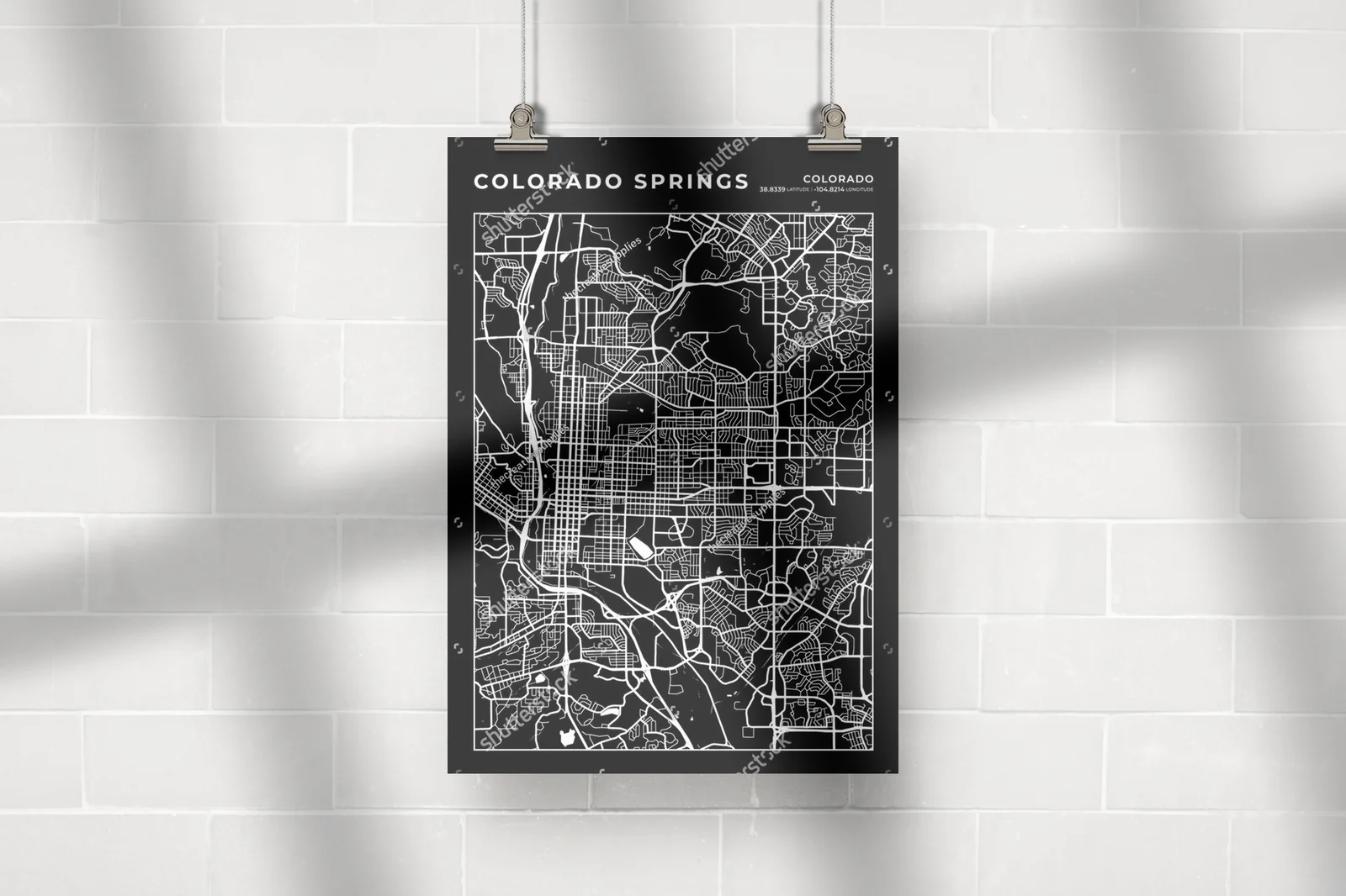 Elegancka mapa Colorado Springs w monochromatycznych tonach