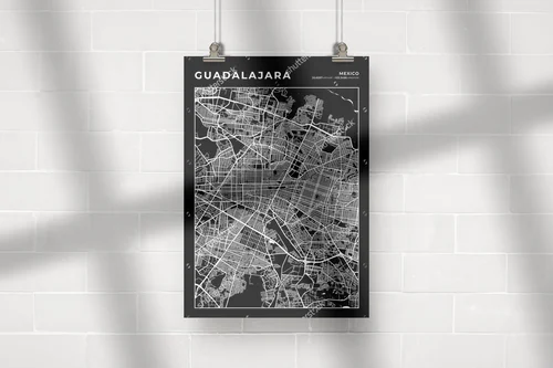 Nowoczesna mapa Guadalajara w monochromatycznej aranżacji