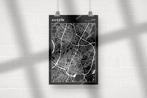 Mroczna mapa Austin w minimalistycznym stylu
