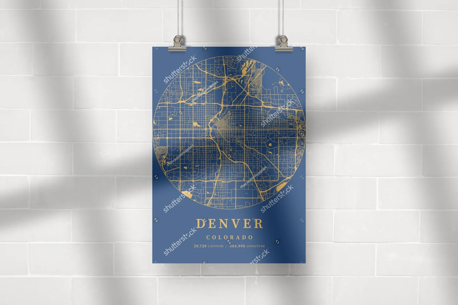 Niezwykła mapa Denver w odcieniach błękitu i żółci