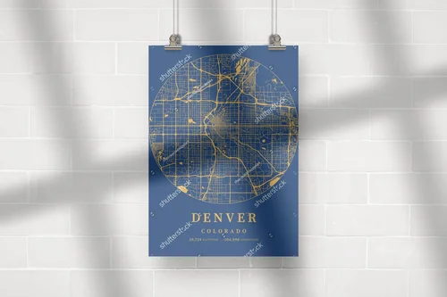 Niezwykła mapa Denver w odcieniach błękitu i żółci