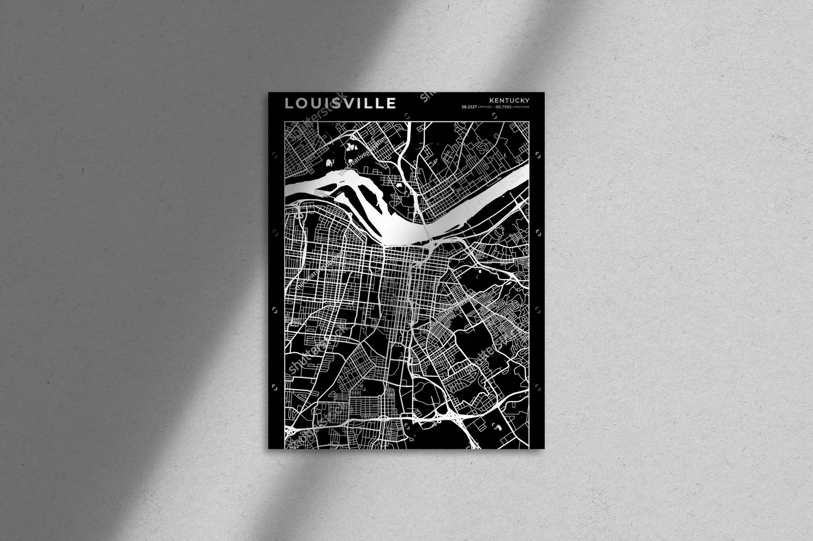 Elegancka mapa Louisville w czarnej tonacji