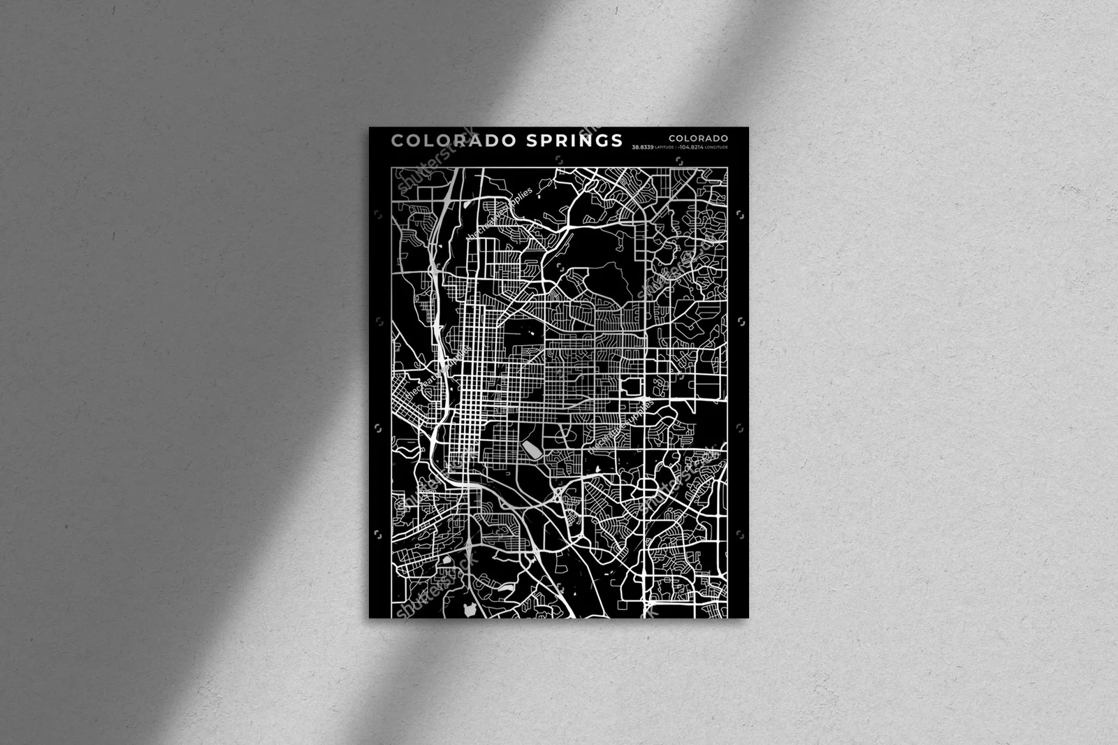 Elegancka mapa Colorado Springs w monochromatycznych tonach