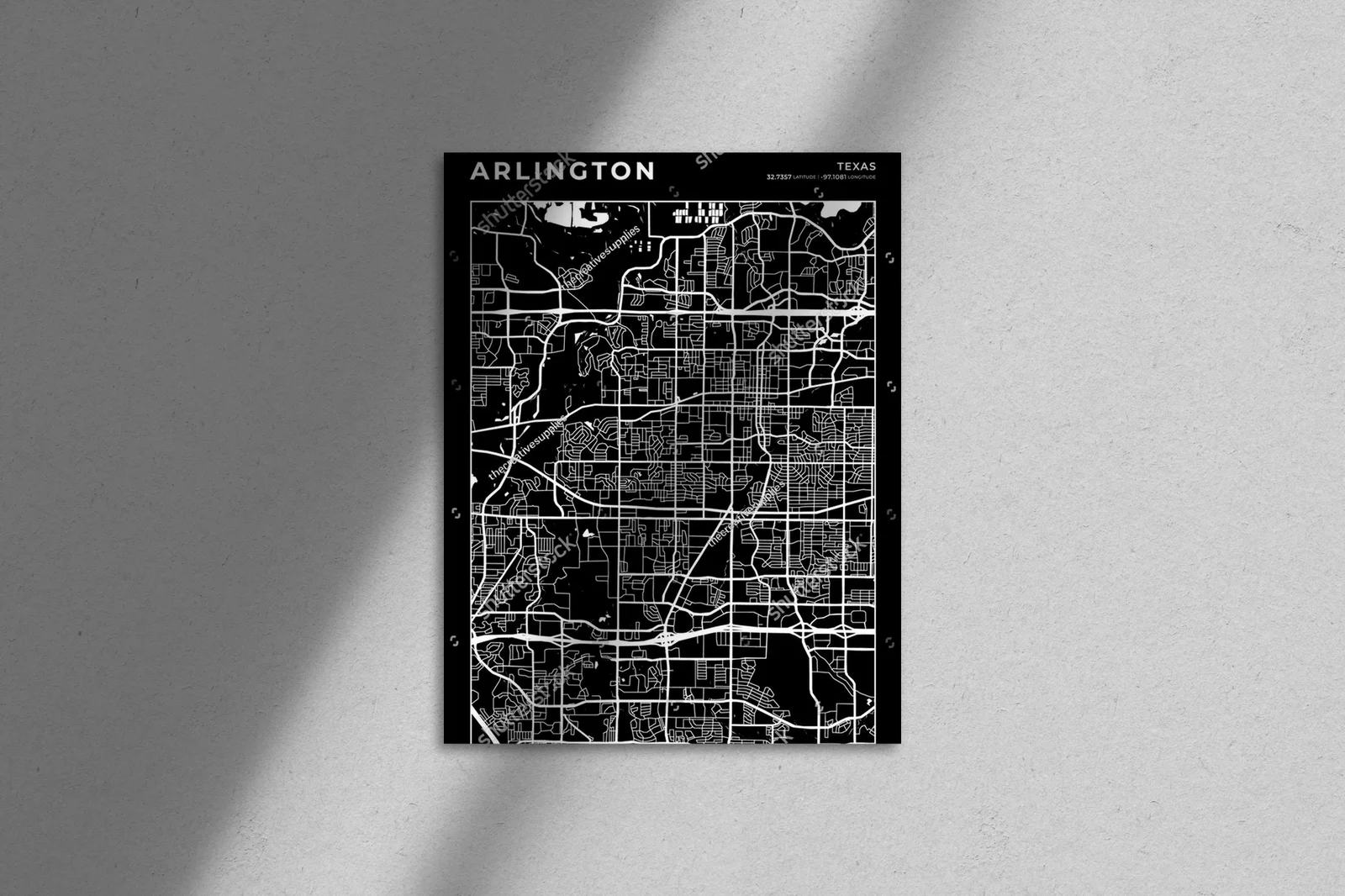 Monochromatyczna mapa Arlington w urbanistycznym stylu