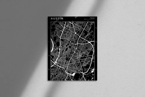 Mroczna mapa Austin w minimalistycznym stylu