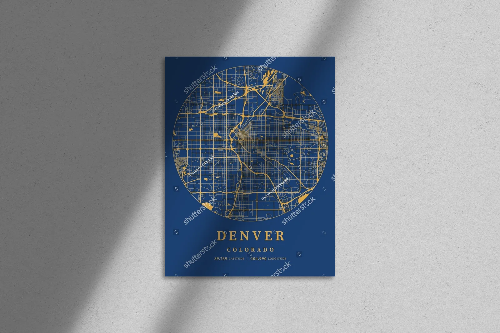 Niezwykła mapa Denver w odcieniach błękitu i żółci