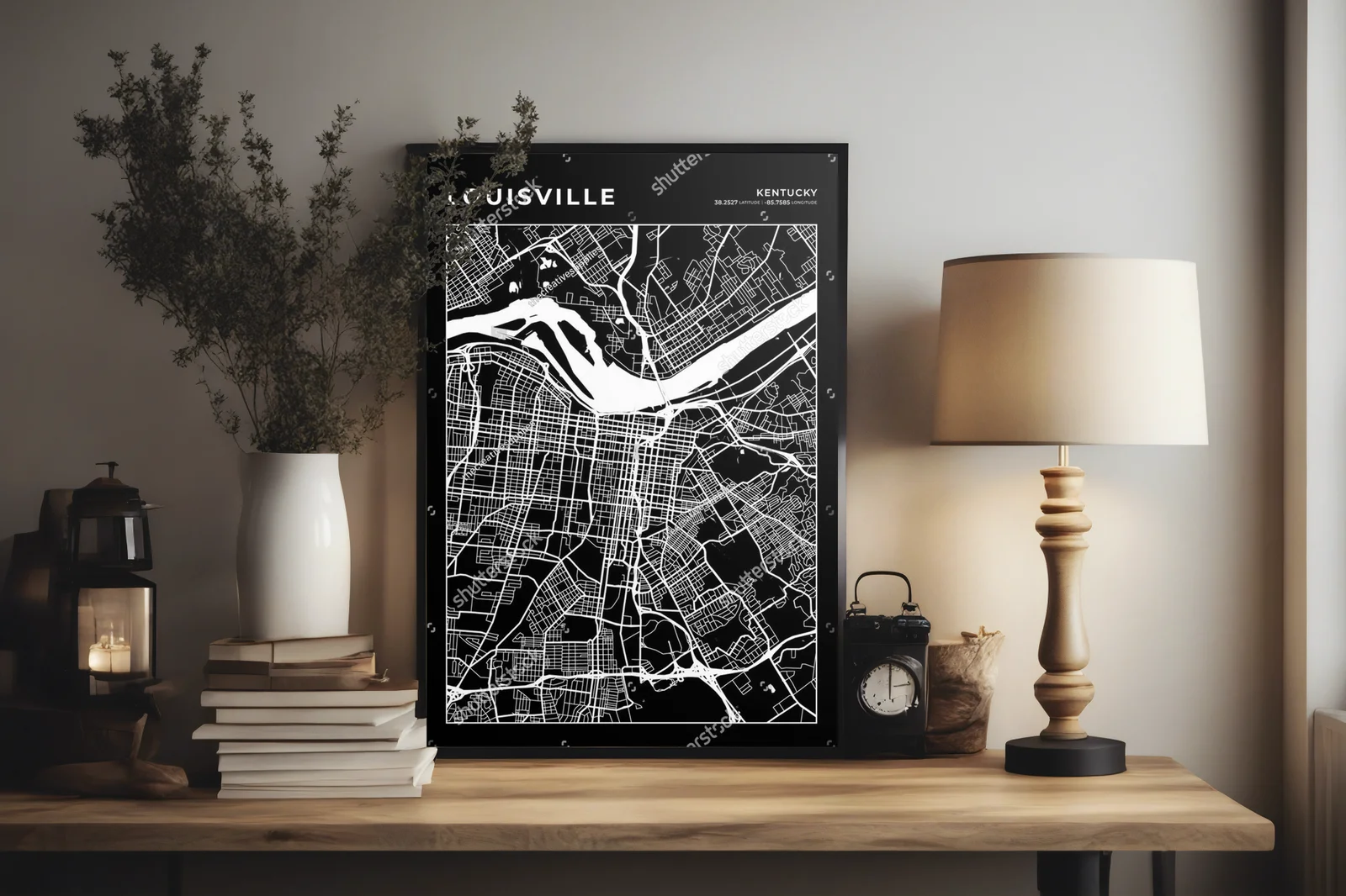 Elegancka mapa Louisville w czarnej tonacji