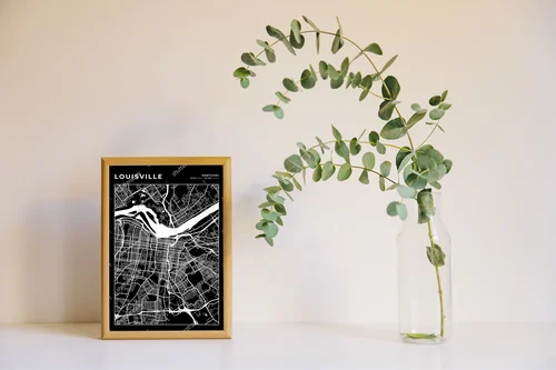 Elegancka mapa Louisville w czarnej tonacji