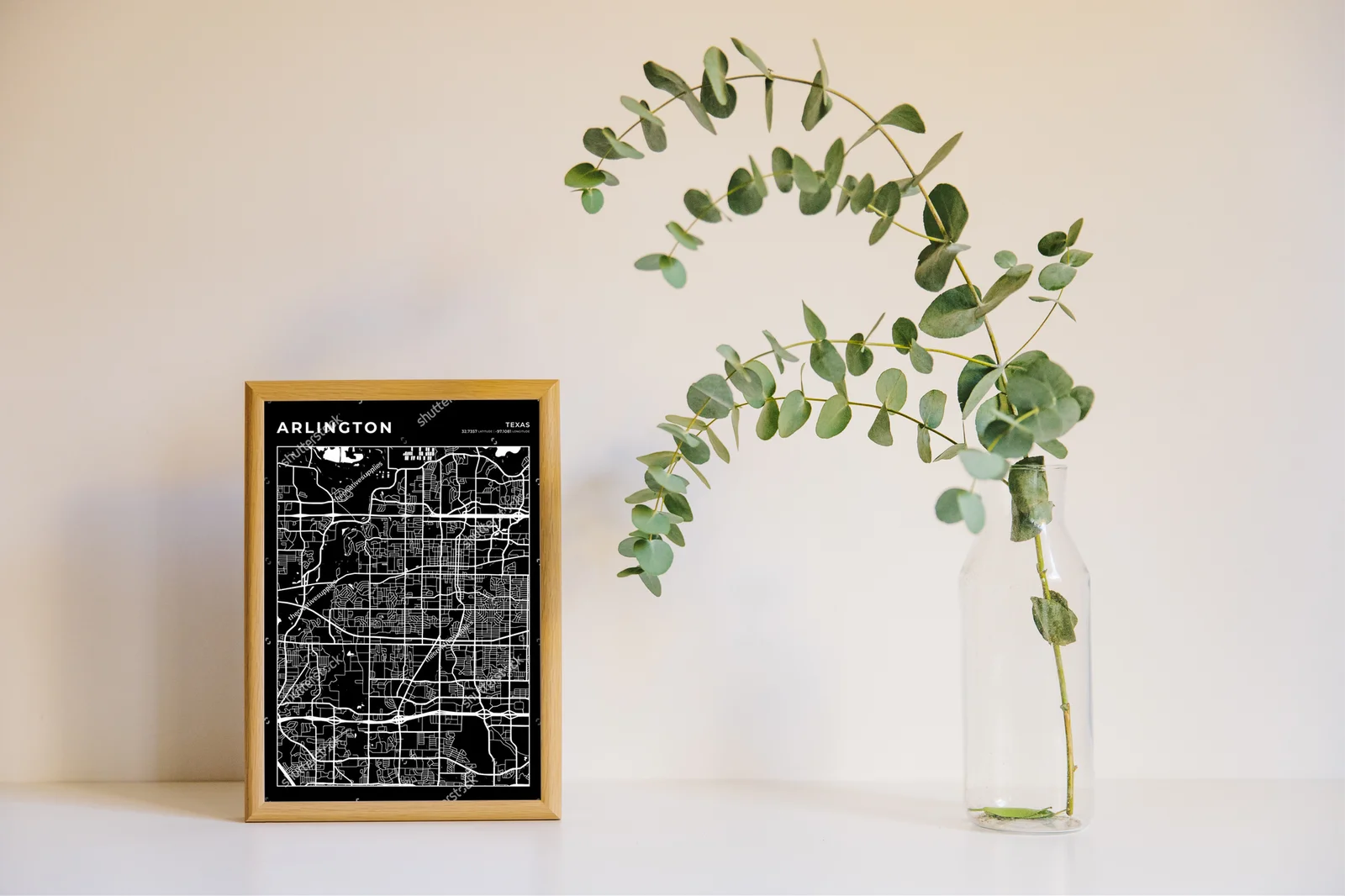 Monochromatyczna mapa Arlington w urbanistycznym stylu