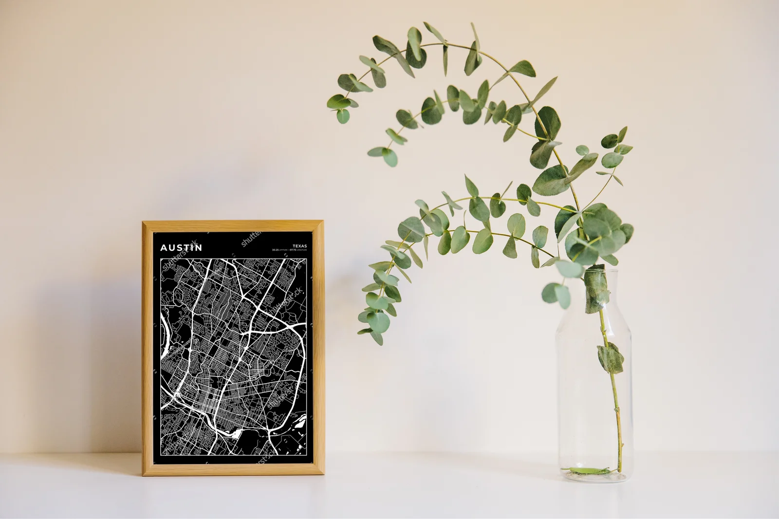 Mroczna mapa Austin w minimalistycznym stylu