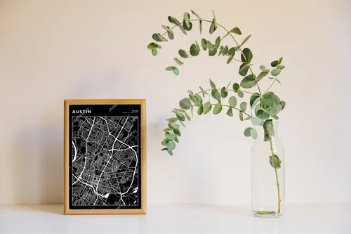Mroczna mapa Austin w minimalistycznym stylu