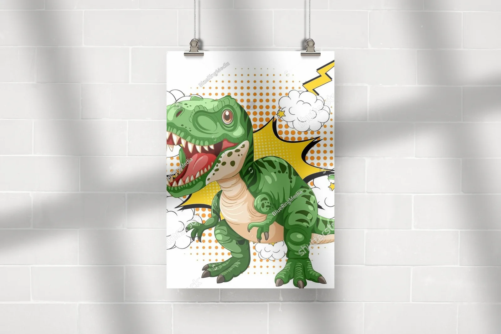 Zielony dinozaur w komiksowej eksplozji kolorów