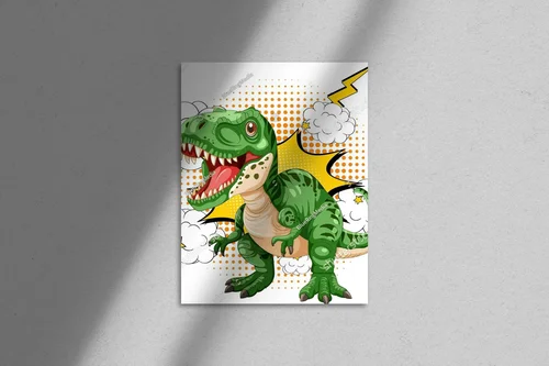 Zielony dinozaur w komiksowej eksplozji kolorów