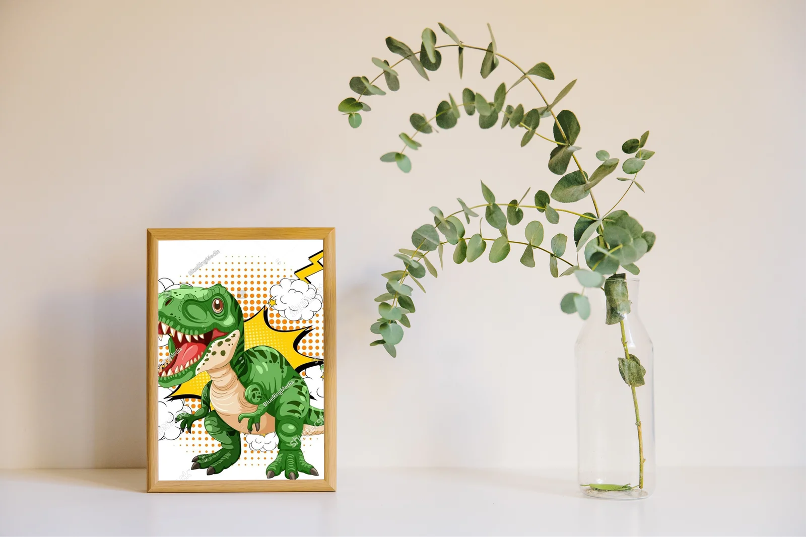 Zielony dinozaur w komiksowej eksplozji kolorów