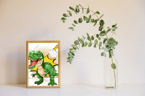 Zielony dinozaur w komiksowej eksplozji kolorów