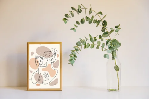 Minimalistyczna ilustracja miłości w pastelowych tonach