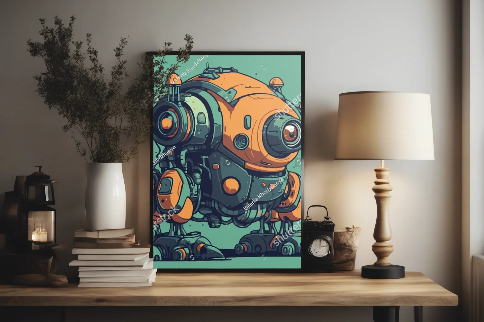 Futurystyczny metalowy robot z pojedynczym okiem