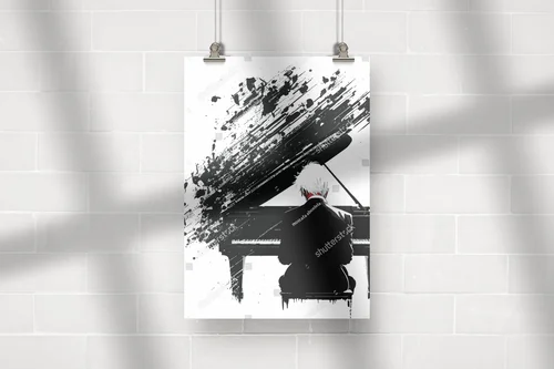 Zmysłowa sylwetka pianisty w monochromatycznej aranżacji