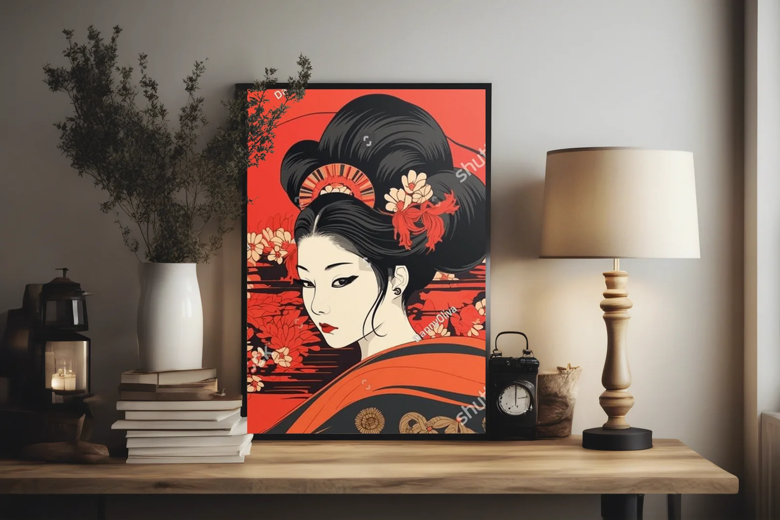 Czerwony blask gejszy: urok Japonii w stylu ukiyo-e