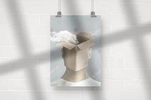 Surrealistyczny mężczyzna na tle marzeń