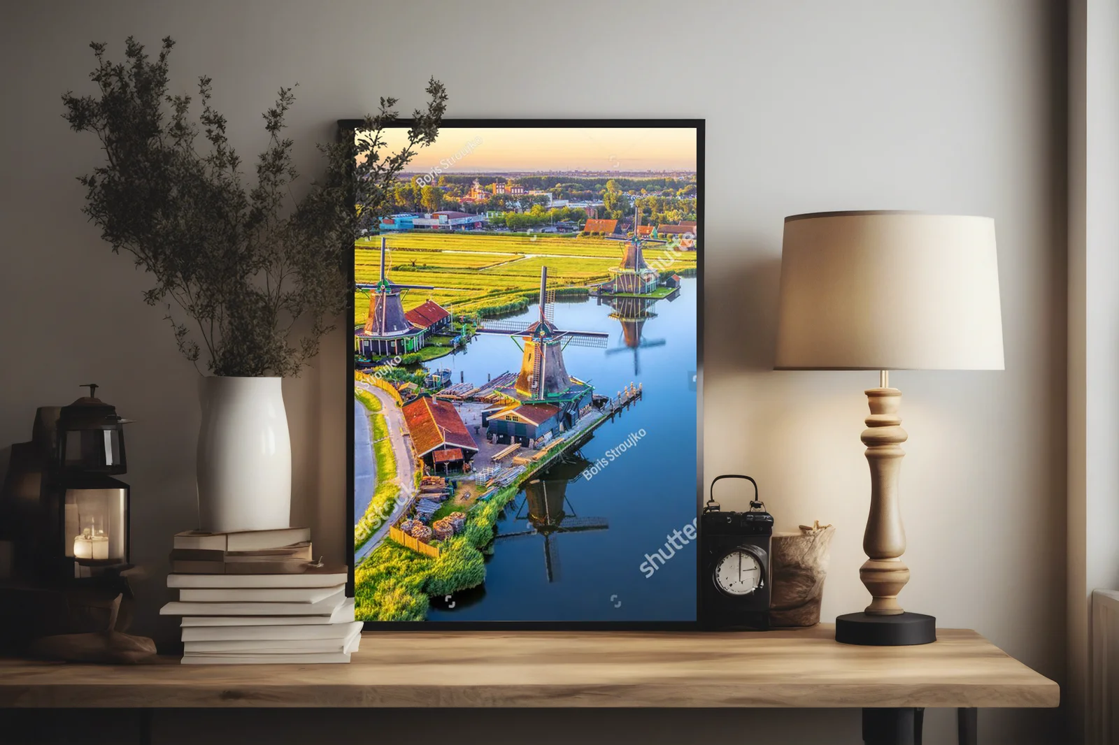 Idylliczny pejzaż wiatraków Zaanse Schans