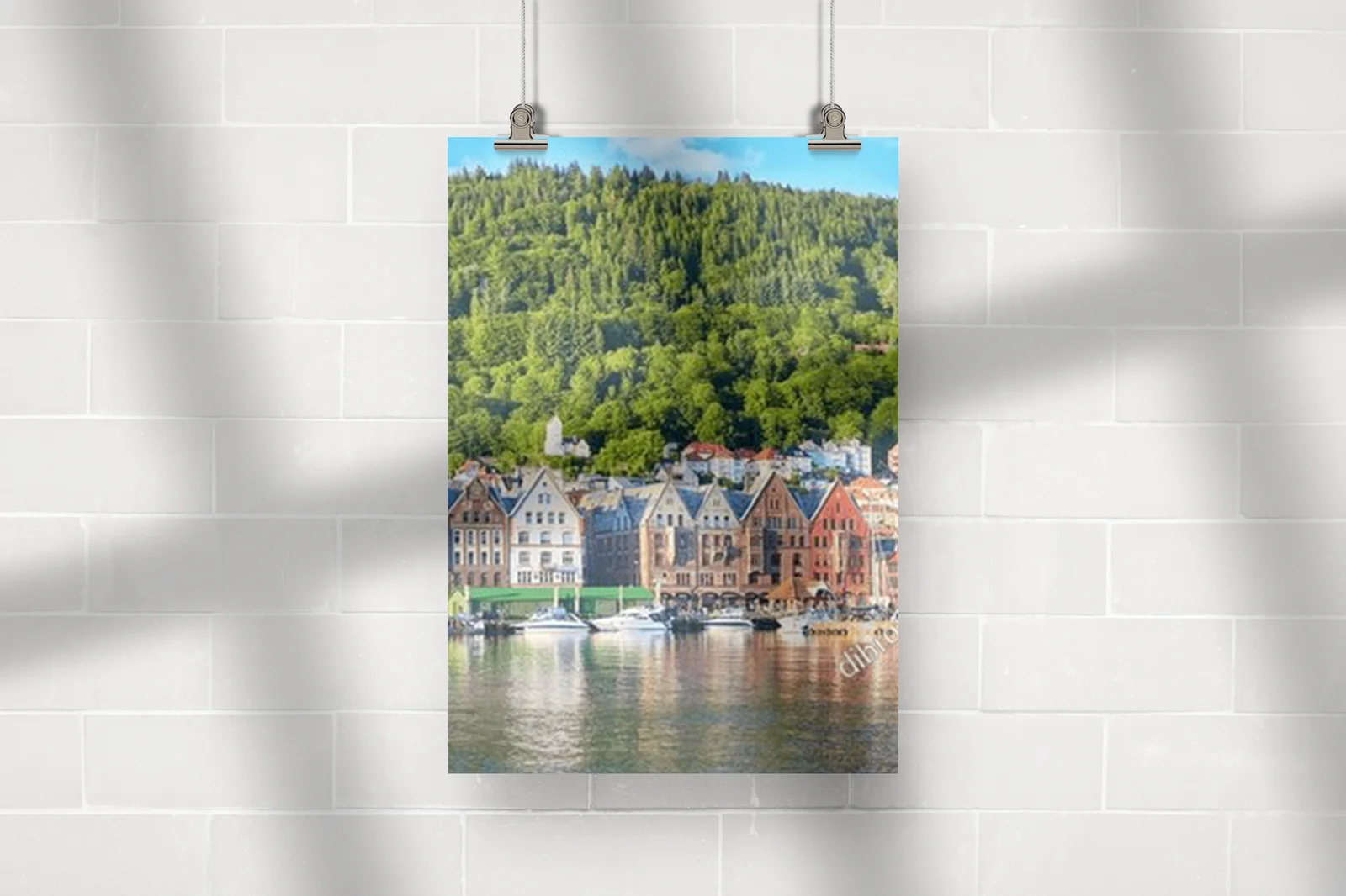 Panorama letniego portu Bryggen w Bergen, Norwegia