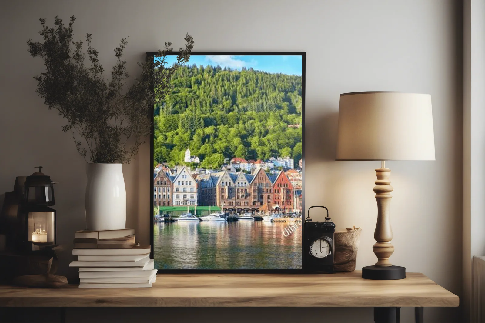 Panorama letniego portu Bryggen w Bergen, Norwegia