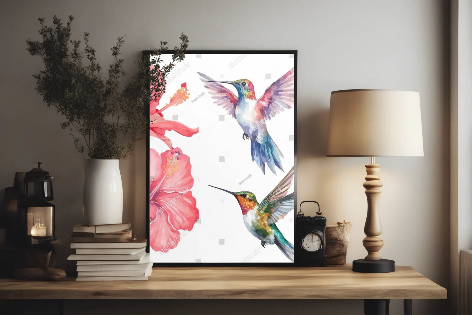 Tropikalna kompozycja z kolibrem i hibiskusem