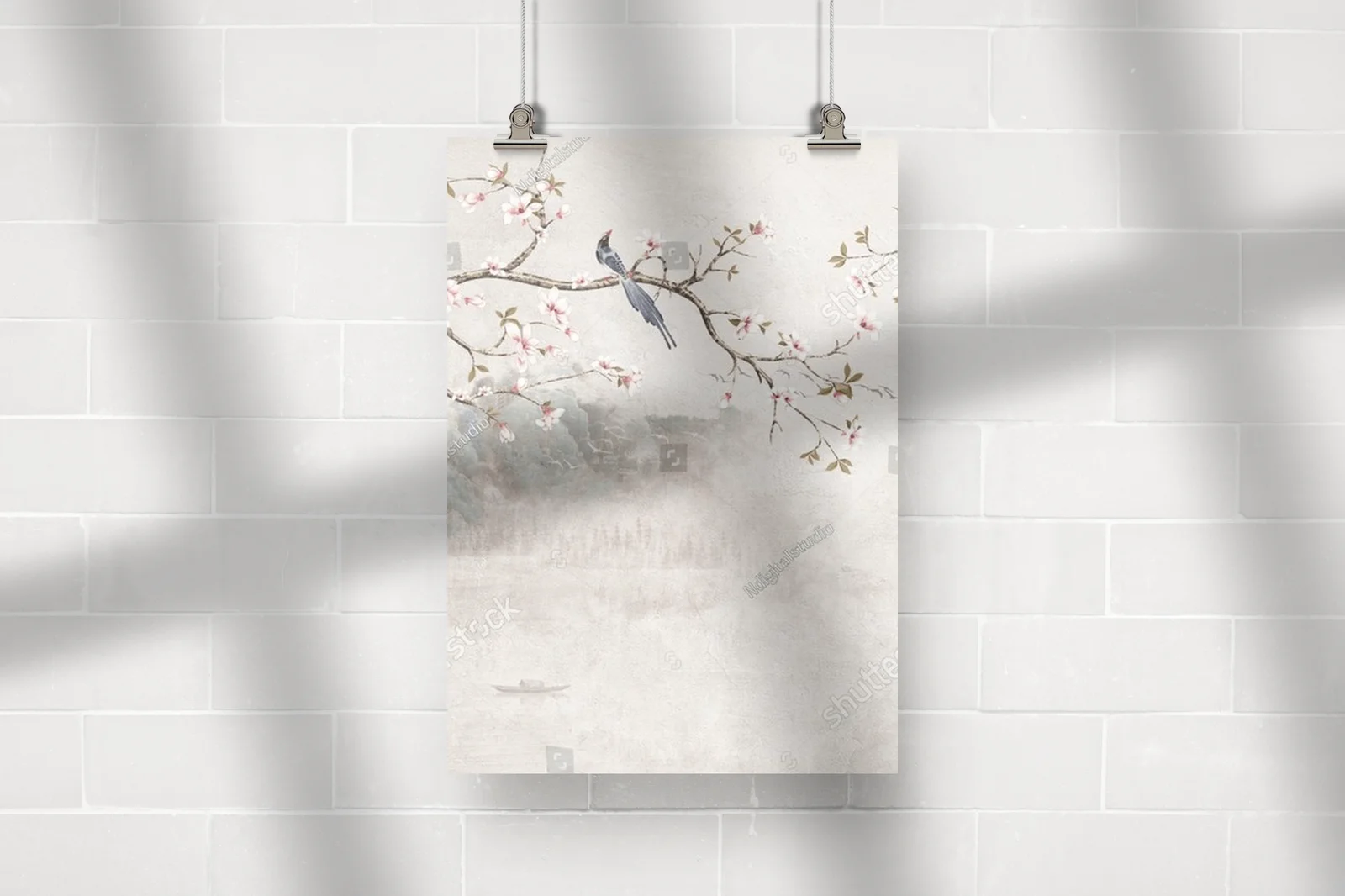 Chinoiserie z kwitnącymi wiśniami i ptakami