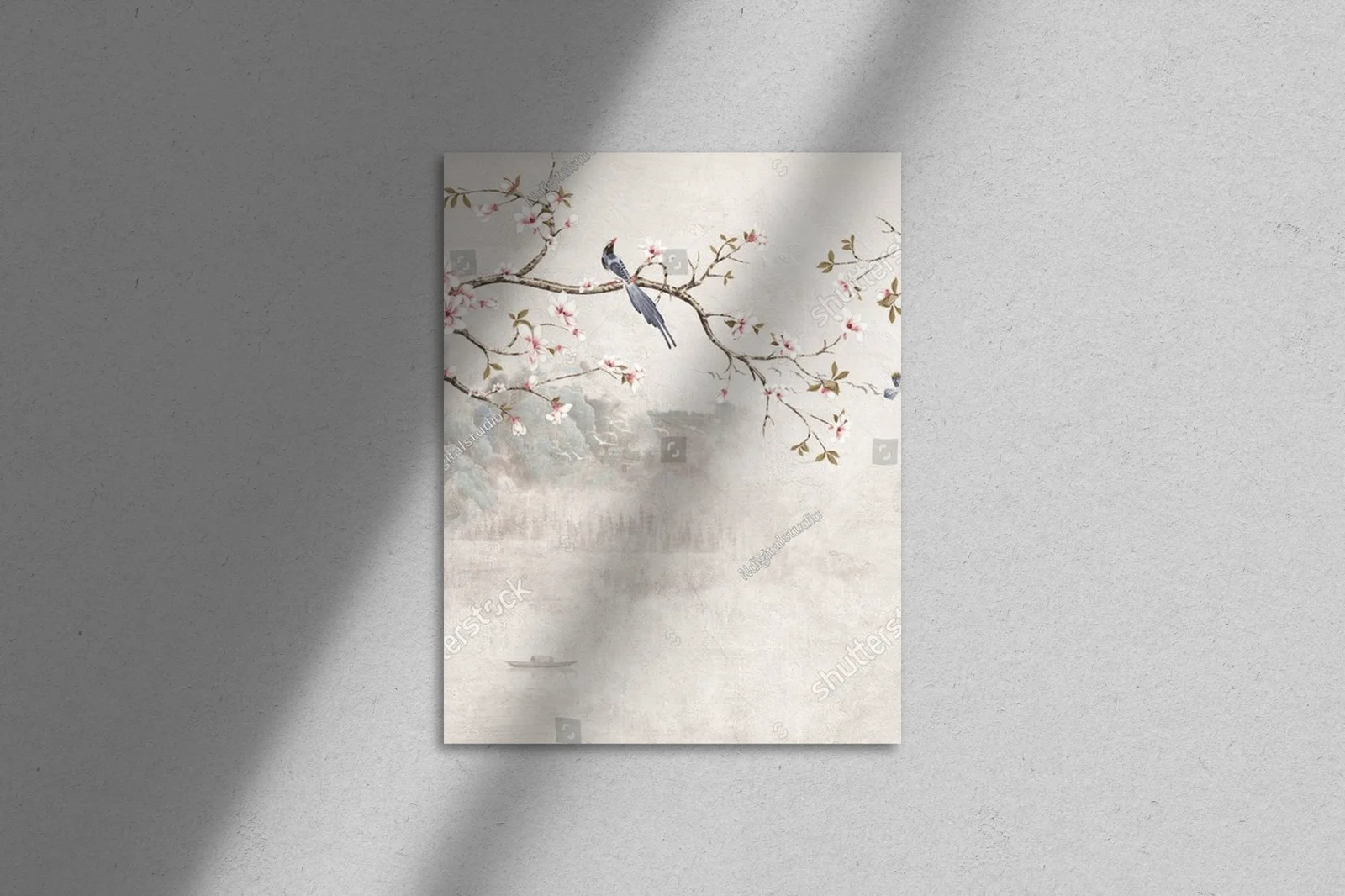 Chinoiserie z kwitnącymi wiśniami i ptakami