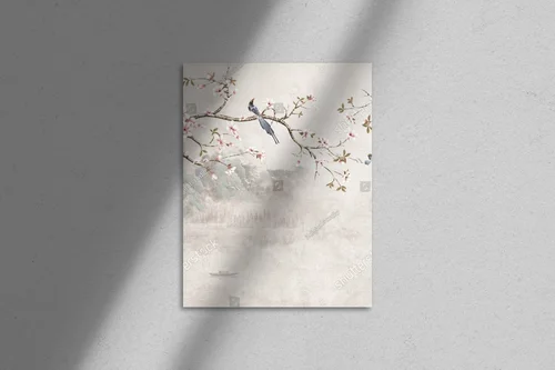 Chinoiserie z kwitnącymi wiśniami i ptakami