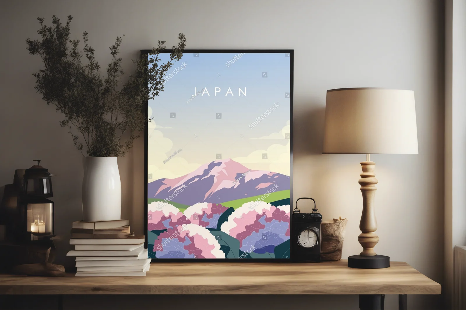 Majestatyczne góry Japonii w otoczeniu kwiatów