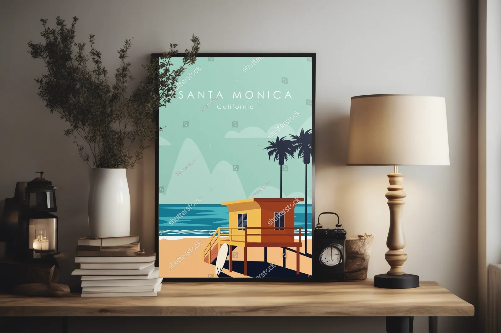Minimalistyczna ilustracja Kalifornii w pastelowych odcieniach
