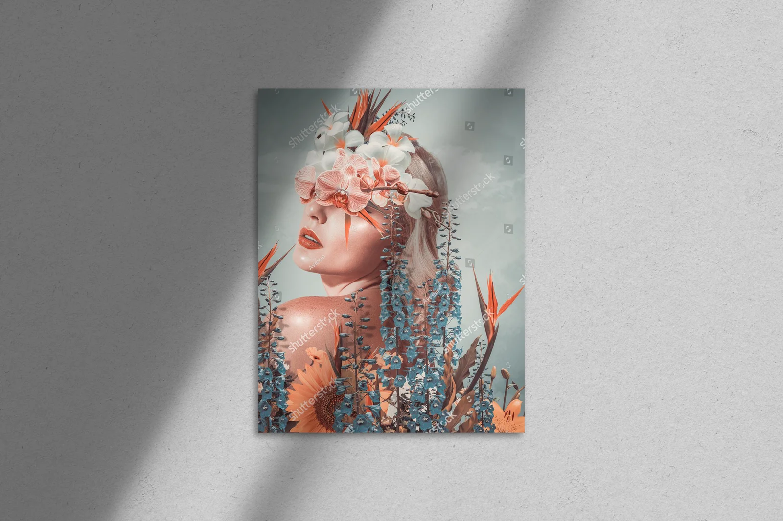 Abstrakcyjny portret z kwiatami w delikatnych odcieniach