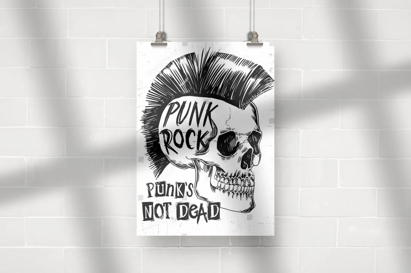 Mroczna czaszka punk rockowa w kontrastowych barwach