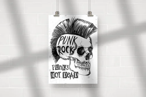 Mroczna czaszka punk rockowa w kontrastowych barwach