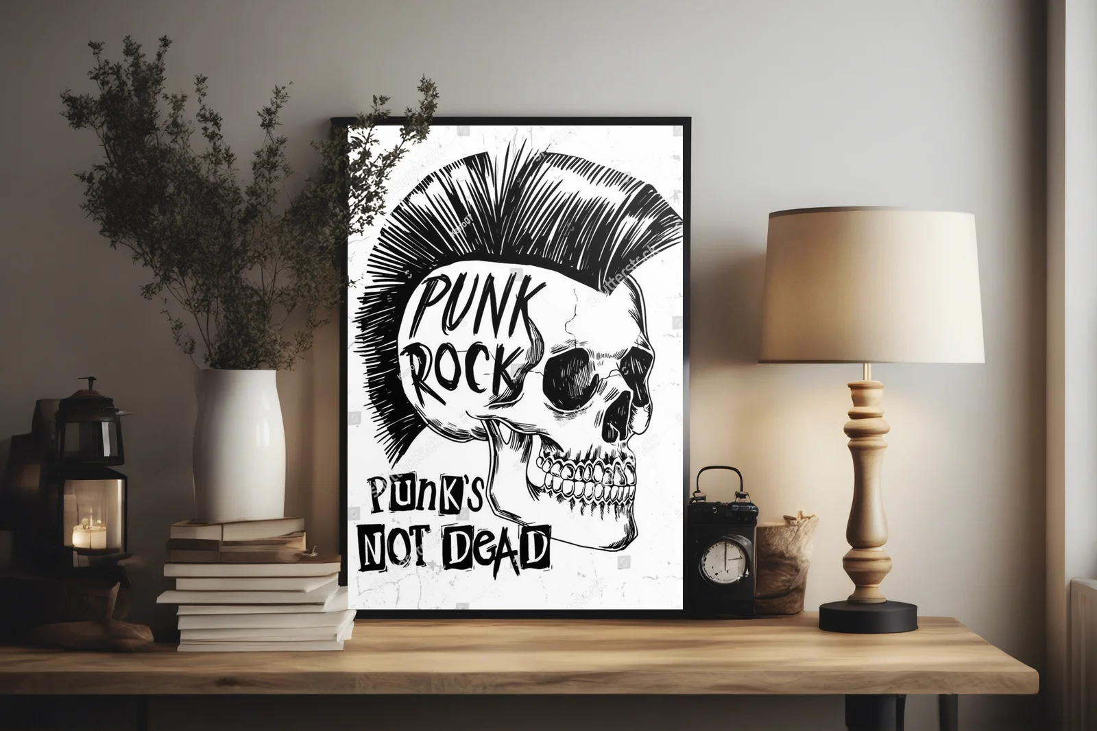Mroczna czaszka punk rockowa w kontrastowych barwach